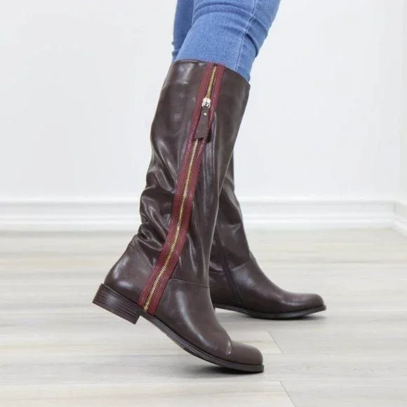 Brown Below Knee Rider Boots Light Faux Fur Inside - Picture 7 of 11